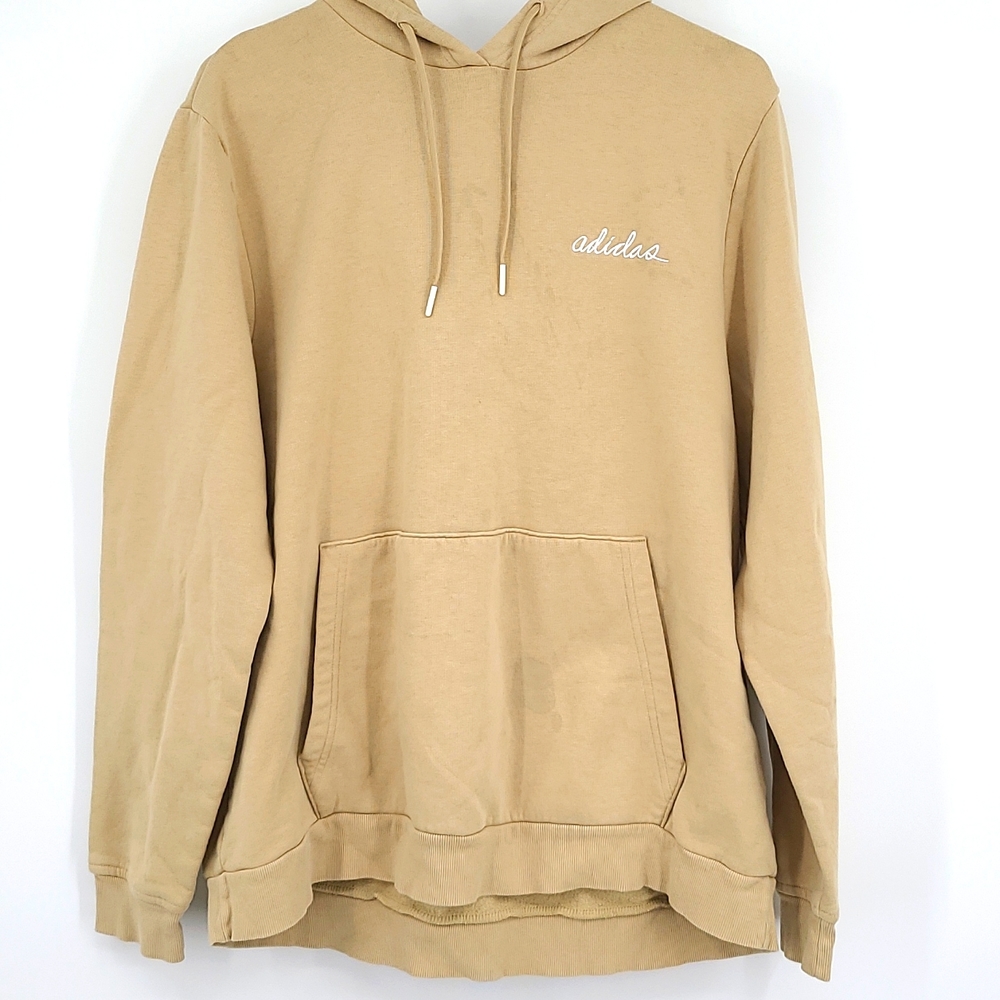 Adidas Small Tan white hooded long sleeve sweatshirt with pocket